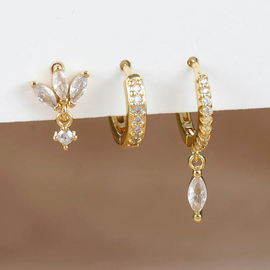 3PCS Horse Eye Zircon Stud Earrings